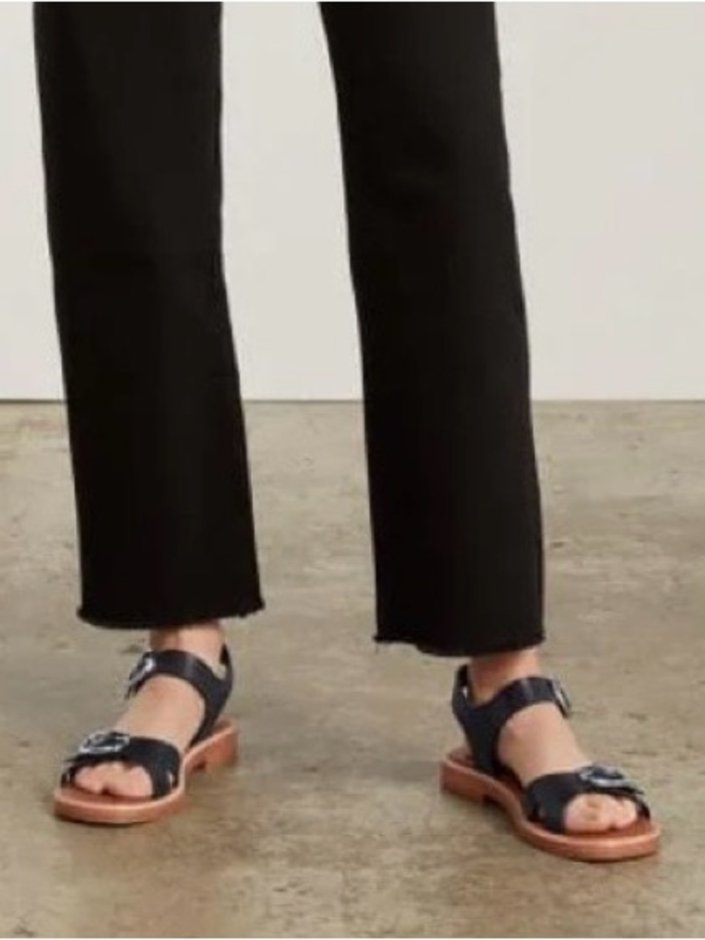 Everlane Black Leather Buckle Sandals with Tan Sole - Picture 3 of 8